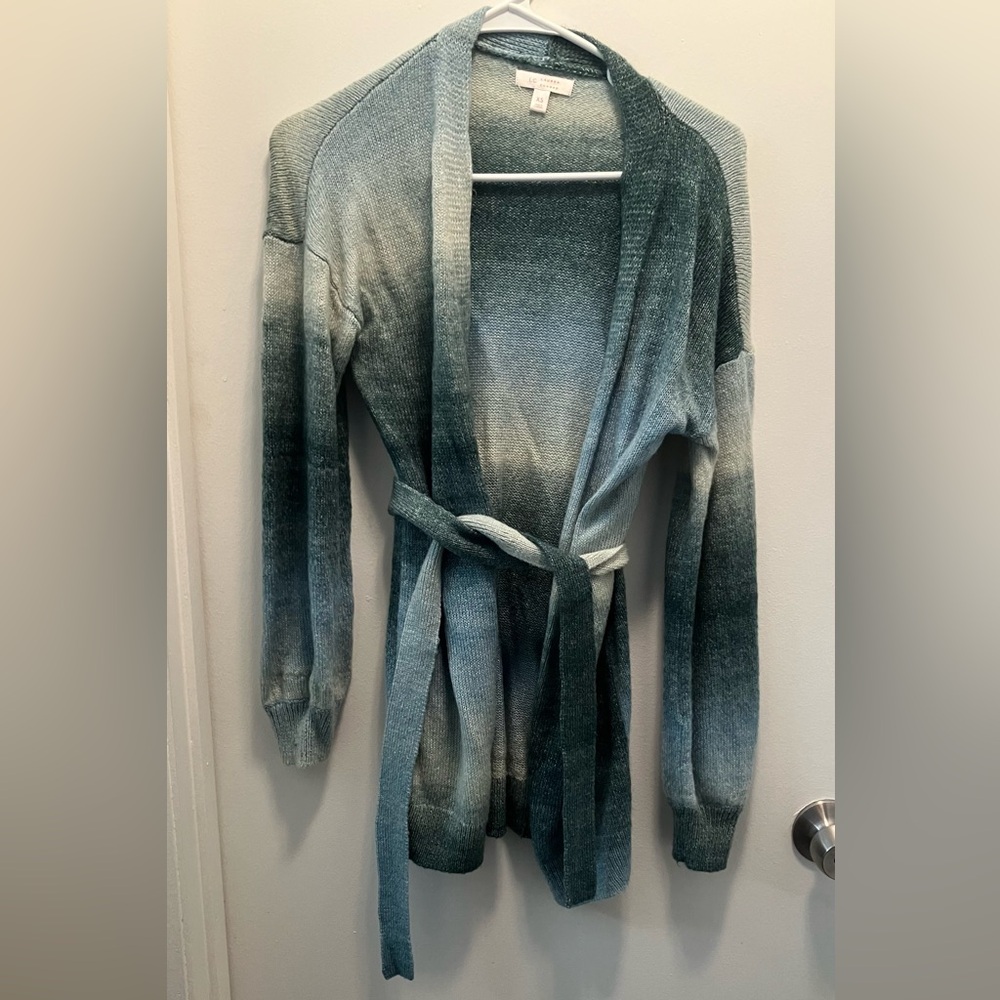 Teal Ombre Knit Belted Cardigan